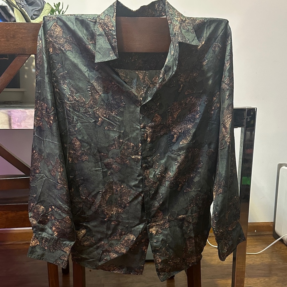 Men's Elegant Dinosaur Patterned Button Down SILK… - image 1